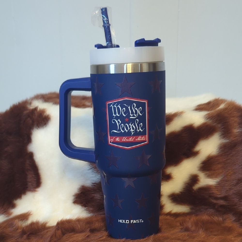 Brand New! Blue We The People Hold Fast 30oz Tumbler with Straw